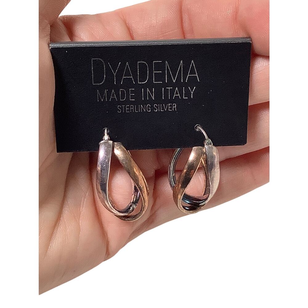 Dyadema Italy Sterling Silver Twisted Hoop Crossover Ribbon Drop Earrings E20-6